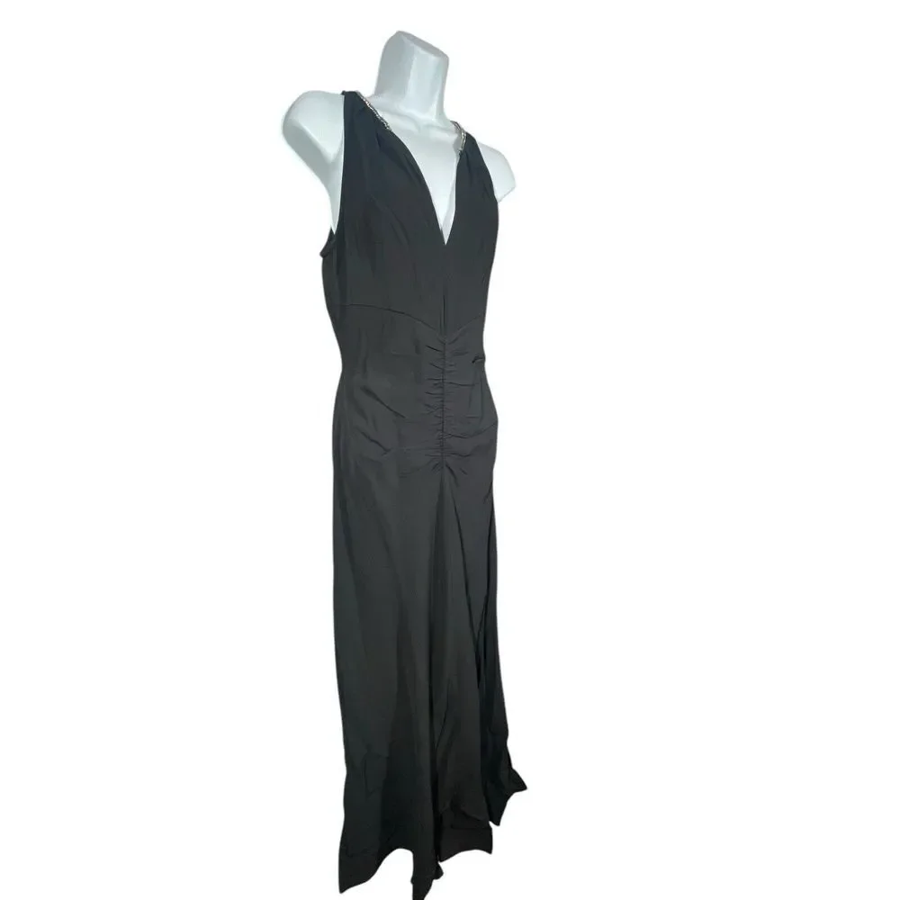 J.CREW Full-length Embellished Ruched Black Vneck Sleeveless Dress Womens Size 4
